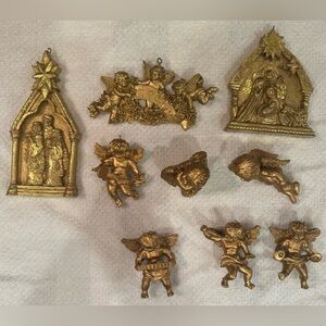 Cherub Angel Ornaments total of 9 Gold color.